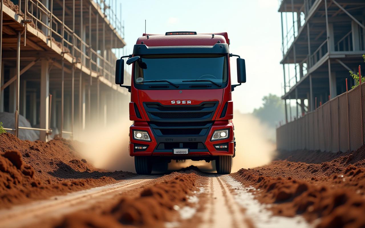 Professional truck driver maneuvering around a complex Virginia construction zone