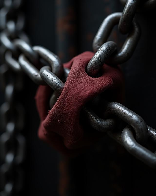 Close up of high-strength chains securing industrial cargo