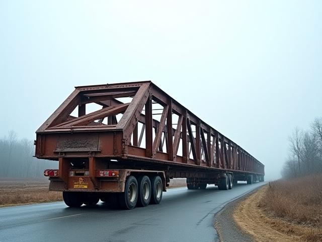 Heavy steel beam transport on JSSS truck