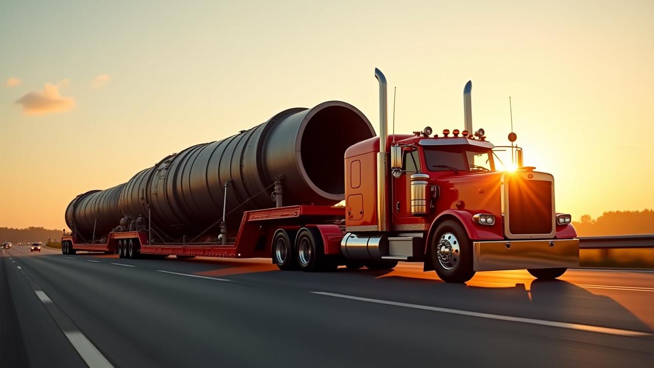 Heavy industrial turbine being hauled on a specialized JSSS trailer