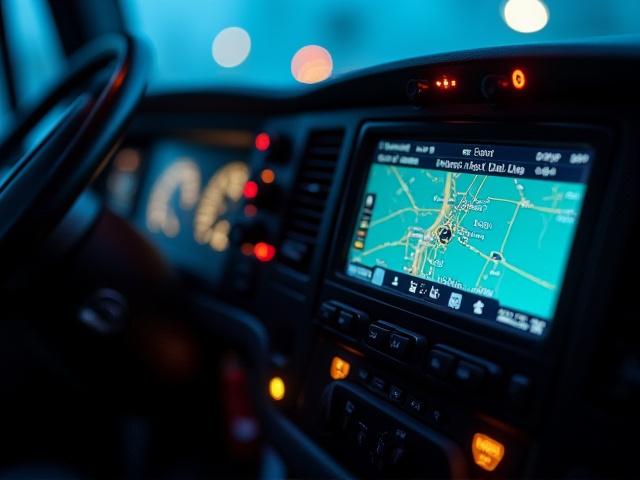 Modern truck dashboard featuring ELD and GPS tracking interfaces